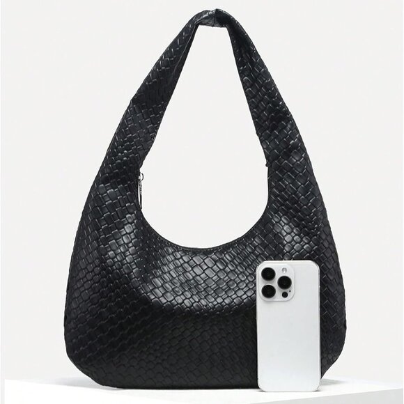 Women's Woven Leather Handbag Vintage Top Handle Shoulder Bags Textured Hobo Bag - Picture 3 of 6